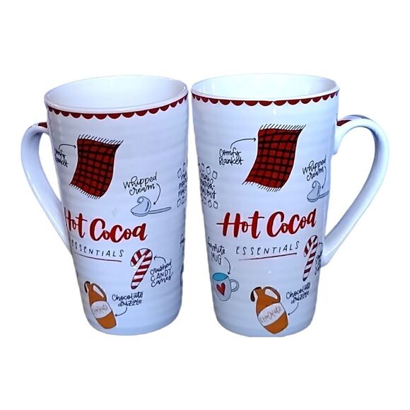 CHRISTMAS PIER 1 *HOT COCOA ESSENTIALS*  MUG Tall 16 OZ  SET OF 2 VINTAGE - Picture 2 of 11